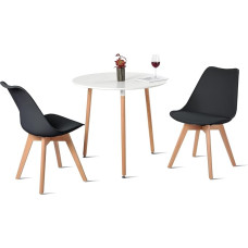 H.J WeDoo Dining Set with 1 Table 2 Black Chairs Wooden Table and Scandinavian Chair Dining Table Set for Dining Room Kitchen Garden