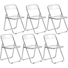 6 x Folding Chairs, PET Transparent Metal Chair, Folding Chair, 150 kg Load Capacity for Dining Room, Living Room, Garden