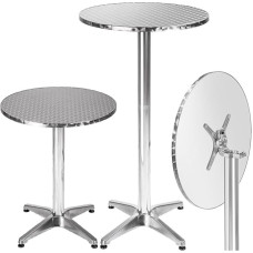 BAKAJI 2-in-1 baro stalas sulankstomas reguliuojamo aukščio 70 cm / 110 cm aukščio aliuminio apvalus skersmuo 60 cm atsparus oro sąlygoms lauko sodo bistro stalas alaus stalas vakarėlių stalas