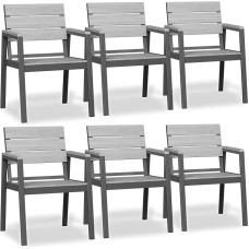 JUMMICO Folding Garden Chair with Wood Look, Wider Backrest and Full Aluminium Frame, Comfortable and Stackable Chair for Patio and Garden