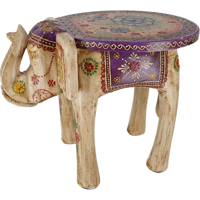GURU SHOP Vintage taburetė, dramblio formos gėlių suoliukas, baltas, 30 x 40 x 30 cm