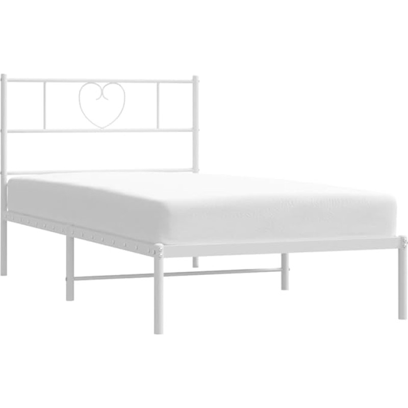 vidaXL lovos rėmas, lovos rėmas su galvūgaliu, metalinis miegamojo lovos rėmas, viengulė lova, svečių lova, metalas, baltas, 90 x 200 cm