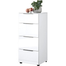 Santorin Chest of Drawers White with Glass Front, Cabinet Body in White with Glass Top Shelf and Drawers for Your Living Area – 45 x 99 x 40 cm (W x H x D)