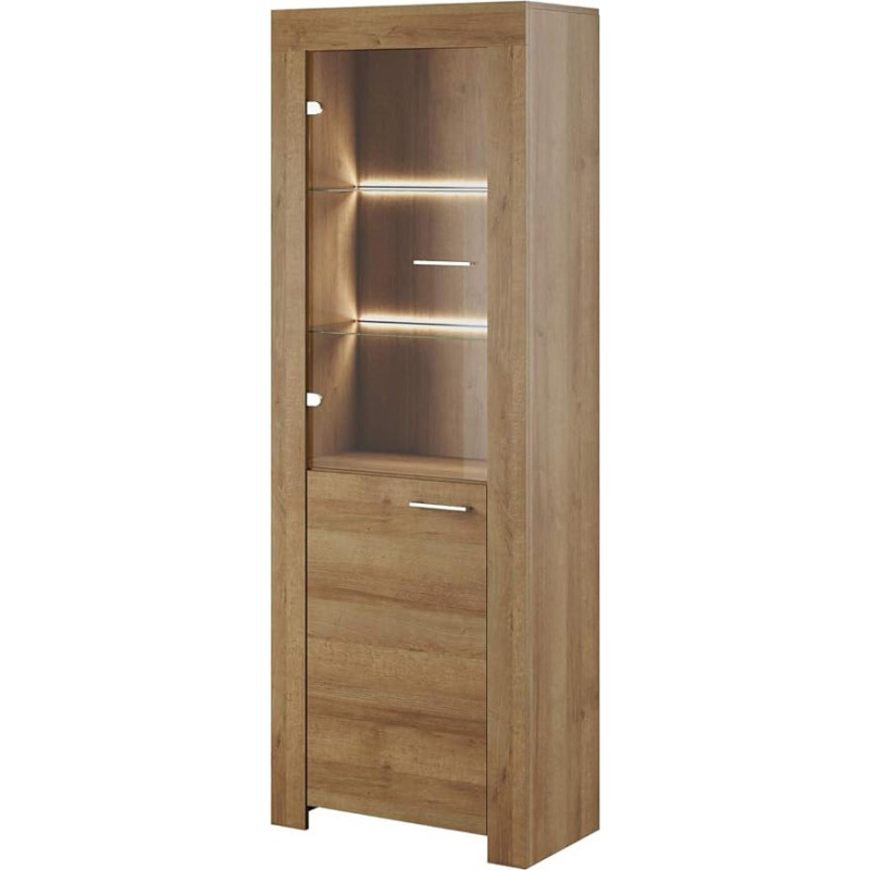 Baldai24 Sky Vitrina Stovinti vitrina Svetainės spinta su LED apšvietimu (Riviera Oak)