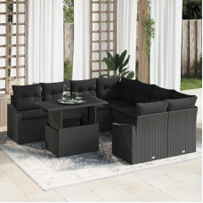 Modulares Sofa-Set für Terrasse in Schwarz Creme als 9-teiliges Gartensofa-Set aus Poly-Rattan mit Kissen