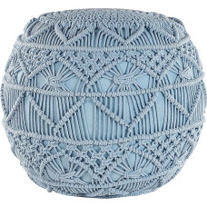 Beliani Kayseri Pouf Blue 40 x 40 cm apvalus megztas medvilninis trikotažas