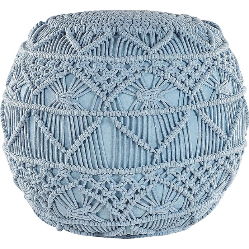 Beliani Kayseri Pouf Blue 40 x 40 cm apvalus megztas medvilninis trikotažas