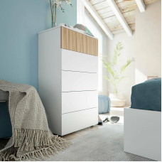 Dmora - Wynne Chest of Drawers with 5 Drawers, Chest of Drawers for Bedroom, Modern Chest of Drawers, 61 x 40 x 109 cm, White and Oak