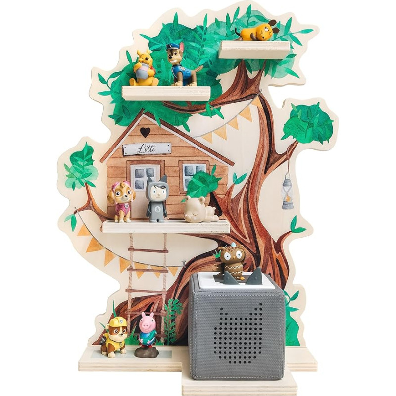 wunderwunsch Personalizuota Tonio lentyna vaikų kambariui - magnetinė Tonio lentyna Toniebox1 ir 2 Plus figūrėlėms su užapvalintais kampais ir kraštais (Tree House)