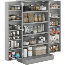 HOMCOM Küchenschrank, Sideboard, Küche, Geschirr, modernes Aufbewahrungsmöbel mit Schränken, verstellbarem Regal und 12 Gewürzhaltern, Speisekammer für Esszimmer, Wohnzimmer, 60 x 30 x 104 cm, Grau