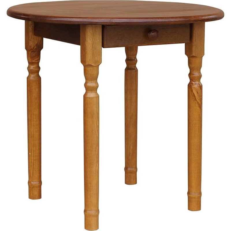 k koma Apvalus pušies stalas su stalčiumi, valgomojo stalas, virtuvės stalas, ąžuolo masyvas (70 cm)