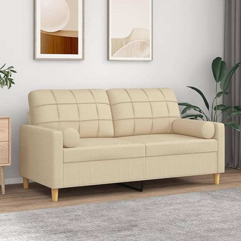 LAPOOH 3200784 2-vietė sofa su dekoratyvinėmis pagalvėlėmis Cream 140 cm Audinys, Sofos ir kušetės, Sofa svetainė, Sofa paauglių kambariui, Sofa poilsiui, Sofa miegamajam, Miegamojo sofa, Minkšta sofa