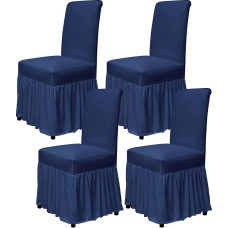 molasofa Stuhlhussen für Esszimmer, 4er-Set, Stretch-Stuhlhussen mit Rock für Küche, Sitzschoner, Hochzeitsbankett, Dekoration, Kinder, Haustiere, Spandex-Stoff, waschbar (4 Stück, Marineblau)