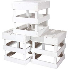 Obstkisten Online 3 baltos medinės taburetės 42 cm x 42 cm x 45 cm sėdimųjų vietų rinkinys Baltos vaisių dėžės kėdė Šabliškas elegantiškas vyno dėžės suoliukas iš senosios šalies derliaus stiliaus baldai Sodo stalas Gamta pasidaryk pats