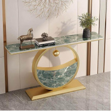 Moderne Halbmond-Konsole Akzenttisch, schmale Schiefertischplatte, Luxus-Eingangskonsole Sofa-Tisch mit Metallgestell, minimalistisches Flurmöbel für Wohnzimmer(Gold D, 100cm/39.4in)