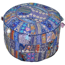 Indijos bohemiškas Patchwork Pouf Osmanų, Vintage Indijos Pouf, Pouffe, Pouffes, Kojų taburetė, Apvalus Pouf Osmanų, Bean Bag, Grindų pagalvė Osmanų Pouf, pagalvė raštuotas kokteilis Vintage Hassock Pouffe, 18x13 colių. Iki Bhagyoday