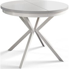 Apvalus stalas 90 cm / 170 cm Mountain | Sulankstomas stalas | Virtuvės stalas | Valgomasis stalas | Valgomasis stalas | Svetainės stalas | Kambario stalas | Modernus stalas | Baltos metalinės kojos | Išskleidžiamas | Baltas