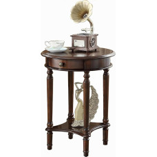 Schmaler Konsolentisch, Sofatisch aus Holz mit Ablagefächern, Kleiner Runder Tisch mit Schubladen für Wohnzimmer, Flur, Eingangsbereich, Foyer(Brown)
