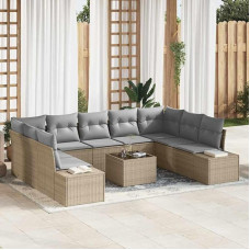 Modulares Outdoor-Sofagarnitur aus Polyrattan als 9-teiliges Gartensofa-Set in Beige und Hellgrau mit Kissen, Garten Lounge Set, Gartenmöbel-Set mit Kissen