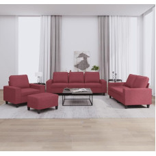 4-TLG. Sofagarnitur Set Weinrot Stoff Couch mit ausgezeichneten Platz zum Entspannen für Plaudern und Fernsehen