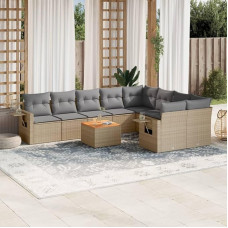Modulares Gartensofa Set 10-TLG. Beige Poly Rattan mit Kissen und Ablage als Garten Sofagarnitur