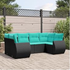 6 dalių Gartensofa-Set mit abnehmbaren Polsterkissen aus schwarzem PE-Rattan, Gartenmöbel Set 6er Set Gartensofa in Polyrattan