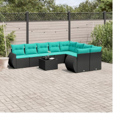 10-teiliges Gartensofa-Set mit Kissen aus schwarzem Polyrattan als Outdoor Sitzgruppe mit PE Rattan Gartenset