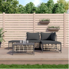 3-TLG. Garten-Lounge-Set mit Kissen Anthrazit Poly Rattan für Terrasse, Outdoor-Lounge-Set Poly Rattan als Gartenmöbel-Set Anthrazit