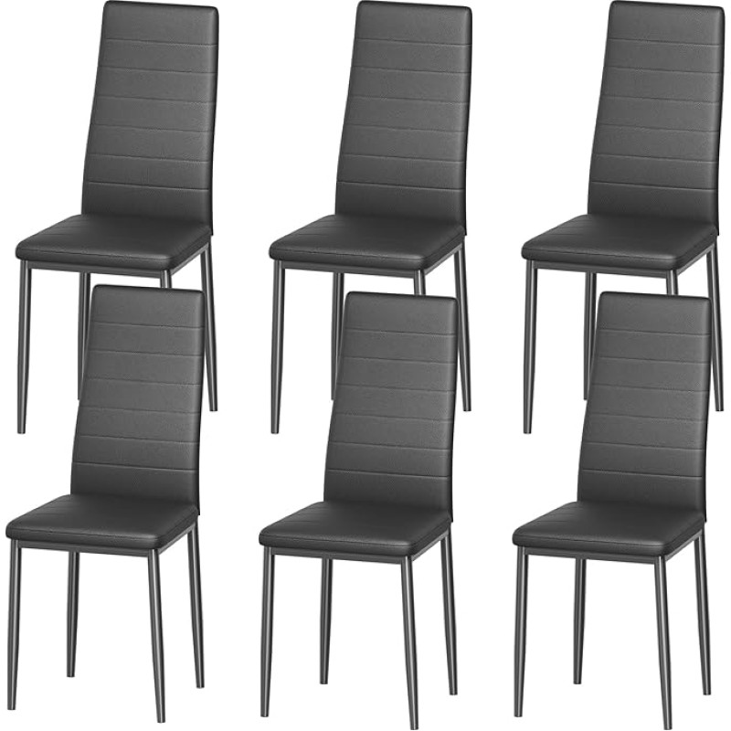 DEWINNER šiaurietiškos valgomojo kėdės (6 vnt.), ergonomiškas dizainas, metalinės kojos, senovinis paminkštinimas, kasdienės virtuvės kėdės su dygsniais