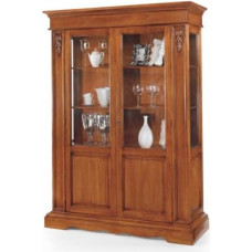 Mar.c.a. Design - Elegant Living Room Shop Window Made of Poplar Wood, Crystal Glass, Dark, Walnut with 2 Doors, Furniture Art Bad Made in Italy, Dimensions 155 x 48 x 210 (484)