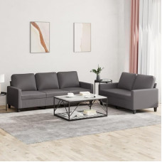 3201420 2 dalių sofos komplektas su pagalvėlėmis, Pilka dirbtinė oda, Sofos ir kušetės, Sofa gyvenamasis kambarys, Sofa paauglio kambariui, Sofa poilsiui, Sofa miegamajam, Miegamojo sofa, Minkšta sofa