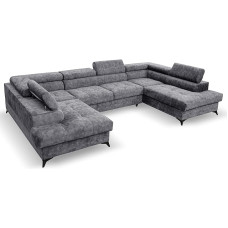 Margaret Hadas24 Palermo U formos kampinė sofa, miego funkcija, lovos dėžė, 345 x 202 cm, reguliuojami galvos atlošai Sofa XXL, 5 vietų sofa lova, didelė sofa lova, gyvenamasis plotas, patalynės lentyna, pilka