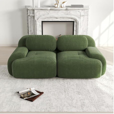 2 sėdimų vietų modulinė sofa, 82 colių lovos sofa, pagaminta iš velvetinio audinio, modulinė, su išlenktais porankiais ir neslystančia apatine dalimi, skirta svetainei, miegamajam (žalia, 2 sėdimos vietos (A))