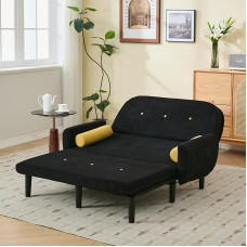 Sofa with Sleep Function, Small Sofa Bed, Cord Sofa 2-Seater, Can Be Used as Sofa, Bed and Deck Chair, Velvet Padding for Living Room and Bedroom, 180 x 128 x 53 cm (Black)