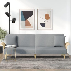 Schlafsofa klein 224x89 Hellgrau Stoff Schlafcouch mit Armlehnen ausziehbar zum Doppelbett Modernes Design Robustheit für Wohnzimmer Gästezimmer Büro