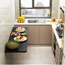 Klappbarer Klapptisch zur Wandmontage, für kleine Räume, platzsparend, Computertisch, Wäschetisch für Büro, Waschküche, Arbeitszimmer, Schlafzimmer, Schwarz
