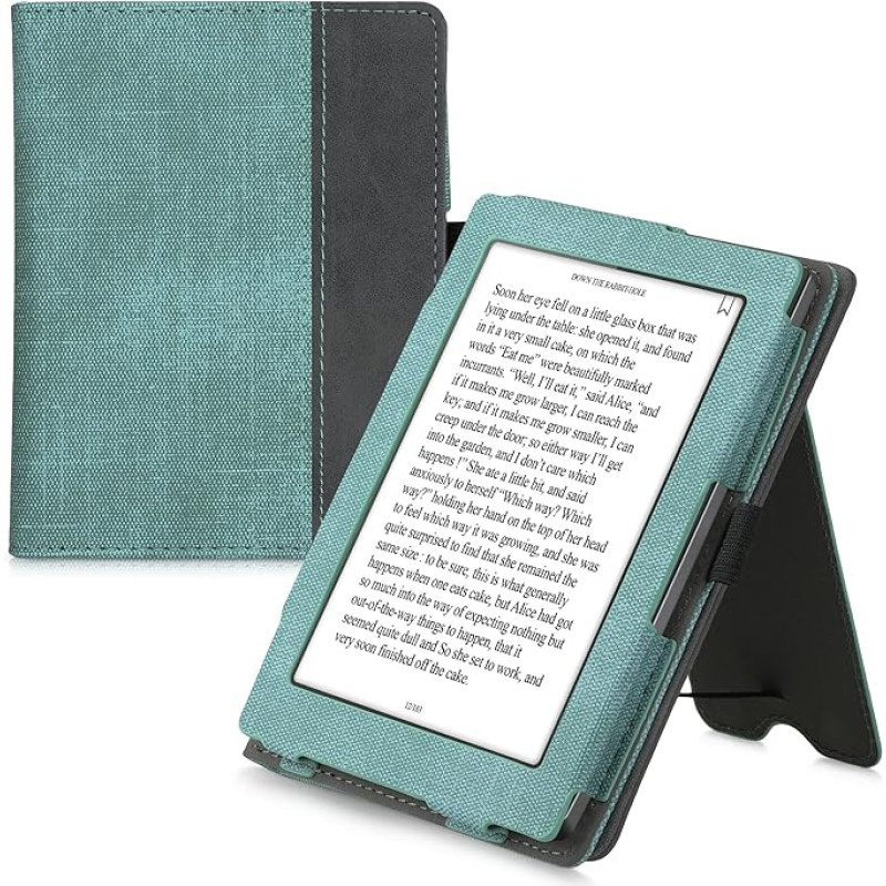 kwmobile Flip Case Compatible with Kobo Aura Edition 1 - Hand Strap - Cover Mint Green Dark Grey