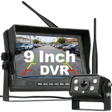 Galinio vaizdo kamera su 9 colių HD monitoriumi, HD plataus kampo vandeniui atspari naktinio matymo valstybinio numerio ženklo kamera automobiliui / sunkvežimiui / automobiliui / pikapui / visureigiui / mikroautobusui / nameliams ant ratų