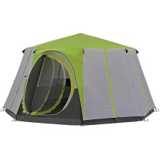 Coleman Octagon camping tent for 8 people, family tent with 360° all-round view, robust steel pole construction, easy to assemble, 100% waterproof WS, green