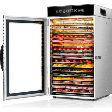 Kwasyo komercinis 18 lygių dehidratorius, 800 W nerūdijančio plieno maisto dehidratorius su 360° oro cirkuliacija, didelė talpa mėsai, vaisiams, daržovėms, žolelėms