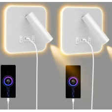 2 x vidaus LED sieninis šviestuvas, naktinis šviestuvas su jungikliu, USB įkrovimo prievadas, sieninis šviestuvas, 12 W vidaus sieninis šviestuvas, pasukamas 360° kampu, modernus sienų apšvietimas, 3000 K šiltos baltos spalvos, skirtas miegamajam, svetain