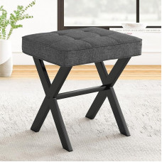 LUE BONA Footstool, make-up stool with X-leg, upholstered stool, make-up stool, ottoman seat, footrest stool, linen stool for living room, bedroom, 43 x 33 x 46 cm, anthracite-grey-black