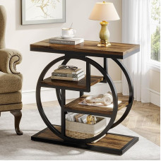 Tribesigns Side Table for Living Room Bedroom 4 Tier Narrow Side Table with Storage Shelves and Geometric Shape Industrial Bedside Table