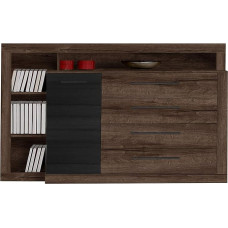 FORTE Bellevue komoda su 1 durelėmis ir 1 stalčiumi, medžio kompozitas, purvinojo ąžuolo ir juodojo ąžuolo derinys, 43,4 x 160,5 x 107,3 cm