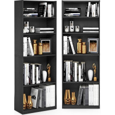 Furinno Jaya Bücherregal 2er-Set, 5 aukštų Bücherregal, mit verstellbarem Einlegeboden, 24.13 x 62.23 x 180.34 cm, für Homeoffice, Wohnzimmer, Schwarz