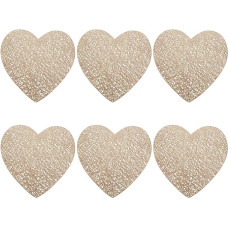 6 Stück Herzförmige Tischsets aus PVC mit Hitzebeständiger Wärmeschutzmatte für Restaurant und Büro rutschfeste Kreative Platzdecken in Gold