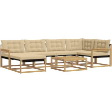 Gartenmöbel Set 7-teilig, Outdoor Lounge Set aus Massivholz Akazie, modulares Sofa-Set für Terrasse mit Kissen, 6 Sitzplätze, Natur Holz Optik 79 x 79 x 37 cm