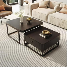 Couchtisch 2er Set - Quadratische Tische im Bauernhausstil mit Tischplatte aus gehärtetem Glas und Rattan-Aufbewahrung für Wohnzimmer & Schlafzimmer