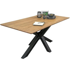 SAM Abby Dining Table, 160 x 85 cm, Solid Acacia Wood + Natural-Coloured, Dining Room Table with Swiss Edge, Spider Metal Frame, Black, Solid Wooden Table, Table Top 26 mm