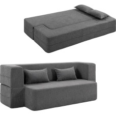 HOMCOM 2 sėdimų vietų sofa-lova, sofa-lova su plačiais porankiais, 2 pagalvėlėmis ir didelio tankio putplasčiu, minkštas šenilas svetainei, 360 kg keliamoji galia, pilka